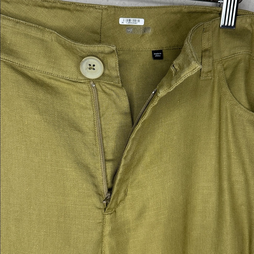Cabi Women's‎ Linen Blend Charlie Trouser Size 14 Olive Green Flared Pant #5314L - Picture 5 of 16